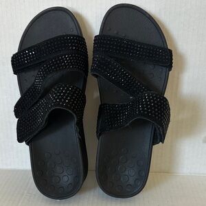 Vionic Black Slide Sandals with Rhinestone Straps